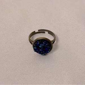 Blue Faux Geode Bronze Ring Size Adjustable